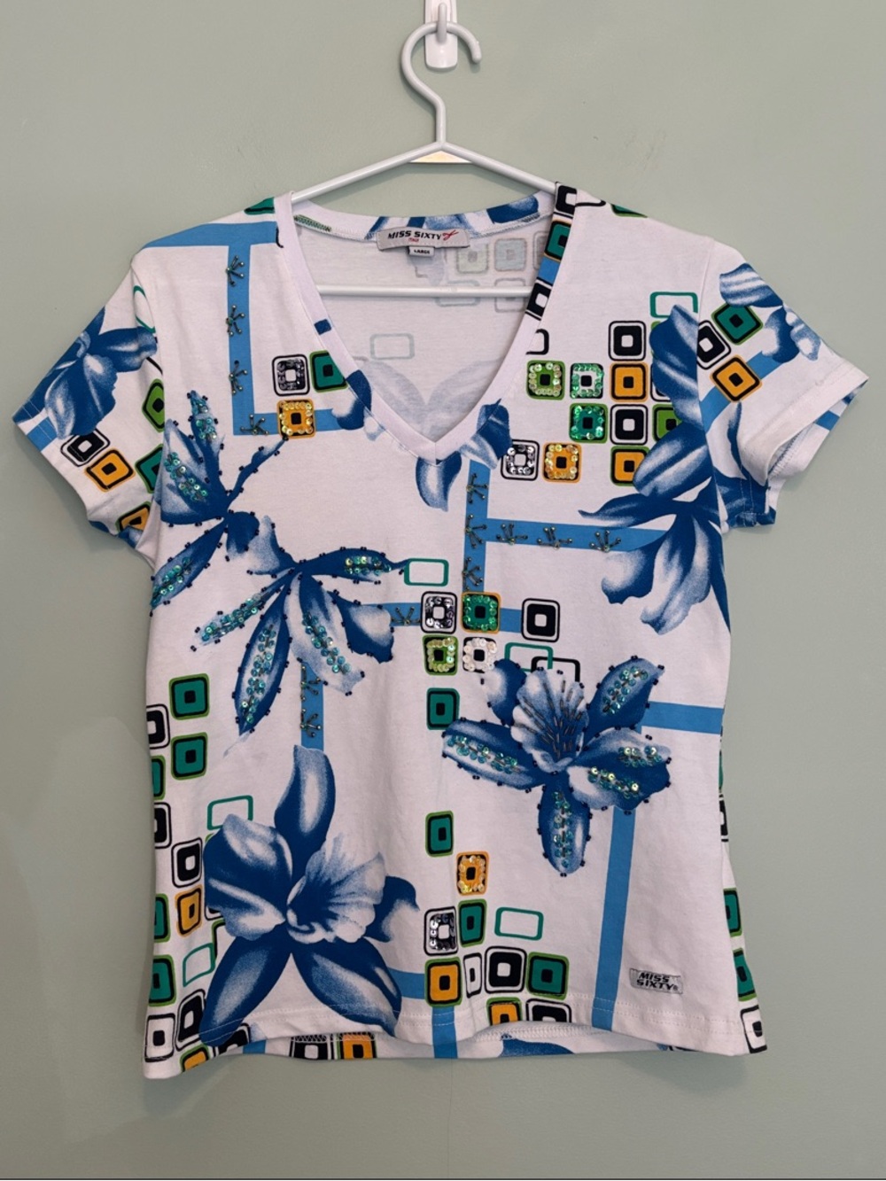 MISS SIXTY Vintage Beaded Embellished Floral T-Shirt (Size L) - Picture 2 of 6